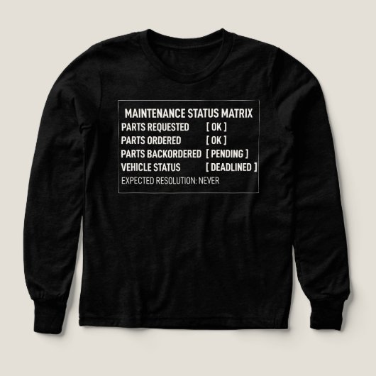 軍用車両整備ステータスマトリクスTシャツ (デザイン正面)