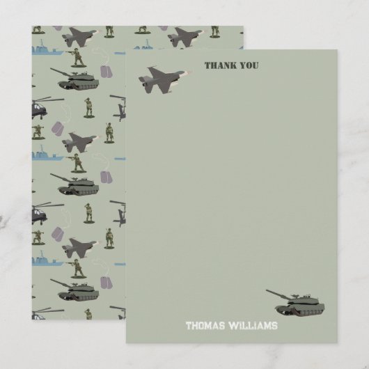 軍用迷彩グリーンのカモフラージュ誕生日 サンキューカード (正面/裏面)