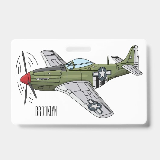 軍用飛行機の漫画イラスト バッジ (正面)