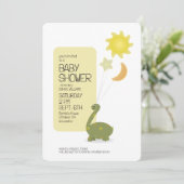 軍緑の恐竜とマイラーバルーンのベビーシャワー 招待状 (スタンド正面)