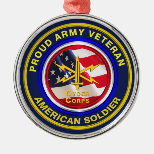軍誇りを持ったサイバー隊退役軍人記念クリスマス メタルオーナメント (正面)