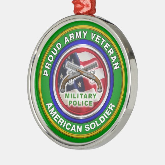 軍誇りを持った軍隊警察隊退役軍人クリスマス メタルオーナメント (左)