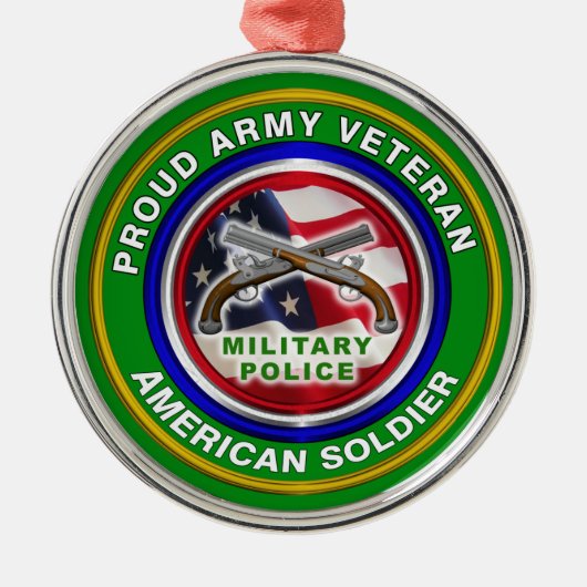 軍誇りを持った軍隊警察隊退役軍人クリスマス メタルオーナメント (正面)