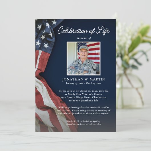 軍隊お祝いの写真USA国旗 招待状 (スタンド正面)