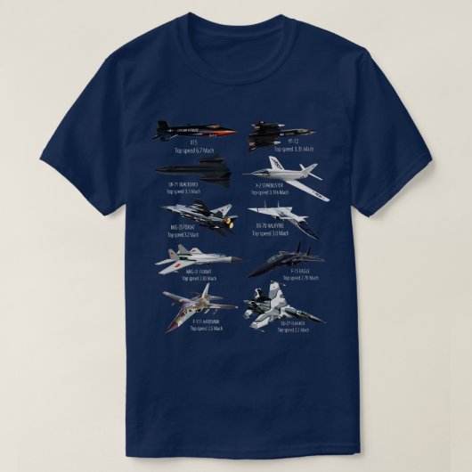軍隊で最も速いジェット戦闘機飛行機 Tシャツ (デザイン正面)