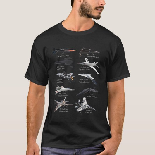 軍隊で最も速いジェット戦闘機飛行機 Tシャツ (正面)