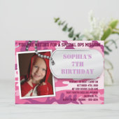 軍隊のドッグタッグの誕生日の招待状-女の子 招待状 (スタンド正面)