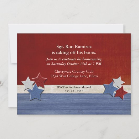 軍隊のブーツの歓迎された家のパーティーの軍隊 招待状 (裏面)