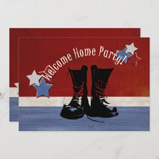 軍隊のブーツの歓迎された家のパーティーの軍隊 招待状 (正面/裏面)