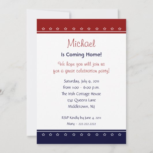 軍隊の歓迎された家のパーソナライズな一流の招待 招待状 (裏面)