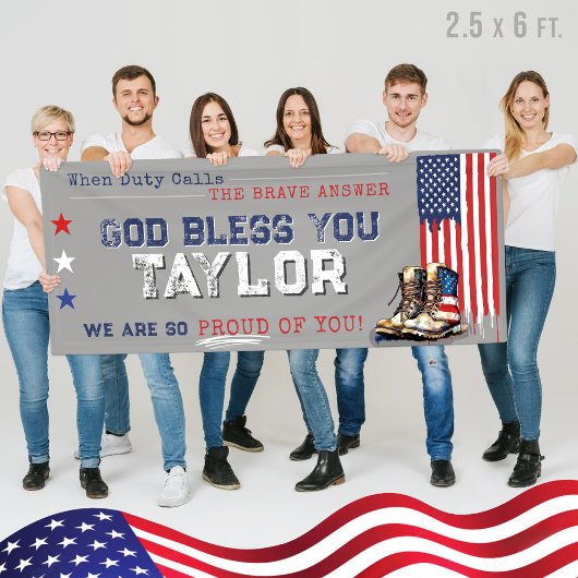 軍隊の米国国旗のブーツ2.5x6グレー進行遠くにパーティー 横断幕