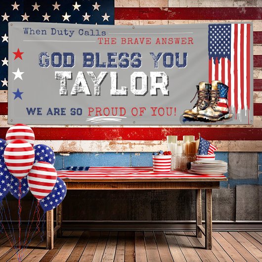 軍隊の米国国旗のブーツ2.5x6グレー進行遠くにパーティー 横断幕