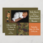 軍隊の緑のカムフラージュの写真のベビーシャワー 招待状 (正面/裏面)