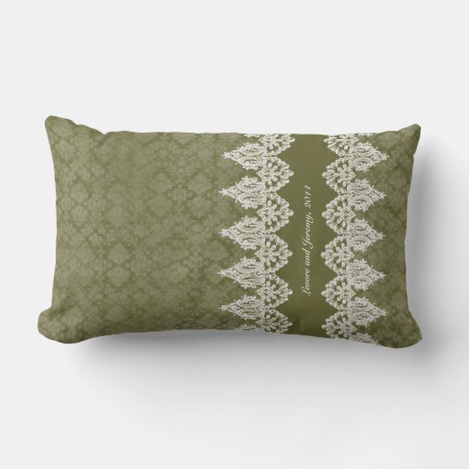 軍隊の緑のヴィンテージのパーソナライズなぼろぼろのレースの一見 ランバークッション (正面)