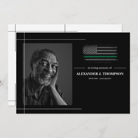 軍隊の記憶愛の葬式の緑の旗 サンキューカード (正面/裏面)