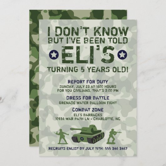 軍隊の軍の誕生日のパーティの招待状 招待状 (正面/裏面)