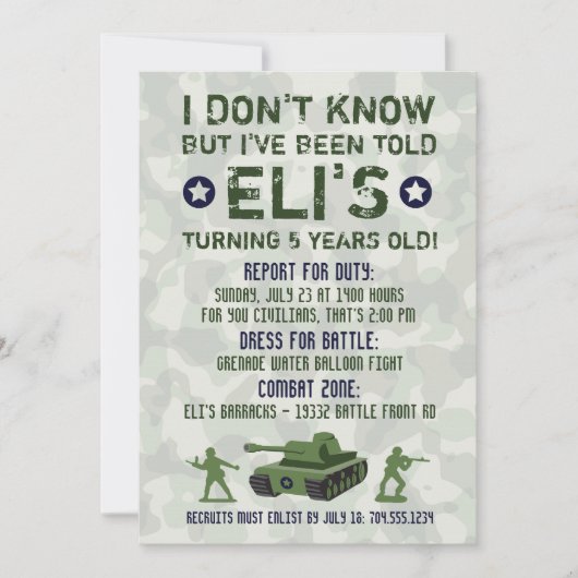 軍隊の軍の誕生日の招待状 招待状 (正面)