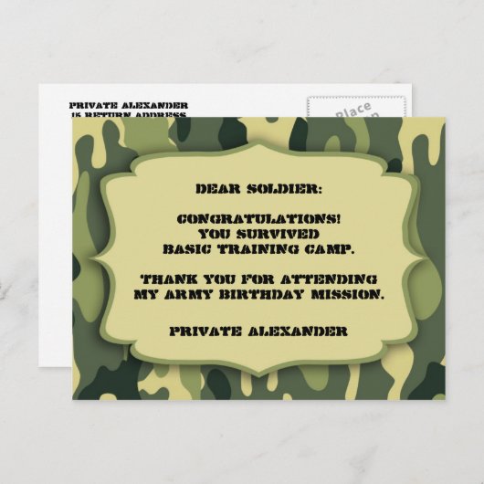 軍隊の迷彩柄の誕生会はノート感謝していしています ポストカード (正面/裏面)