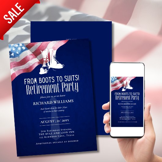 軍隊の退職ブーツから米国旗に合わせる 招待状
