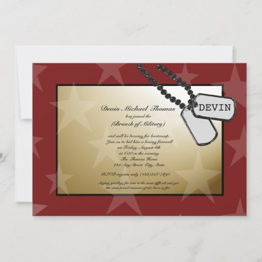 軍隊の遠くにパーティー金ゴールドと赤 招待状 (正面)