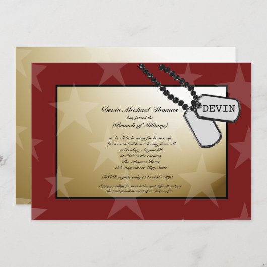 軍隊の遠くにパーティー金ゴールドと赤 招待状 (正面/裏面)
