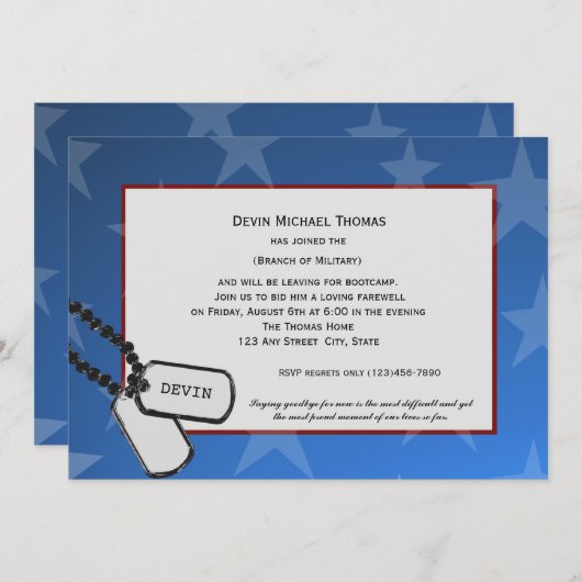 軍隊の遠くにパーティー青と赤 招待状 (正面/裏面)