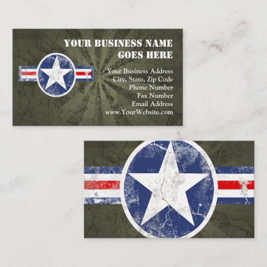 軍隊の飛行隊のヴィンテージ 名刺 (正面/裏面)