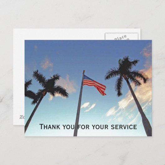 軍隊はアメリカ国旗を掲げてサービスをありがとう ポストカード (正面/裏面)