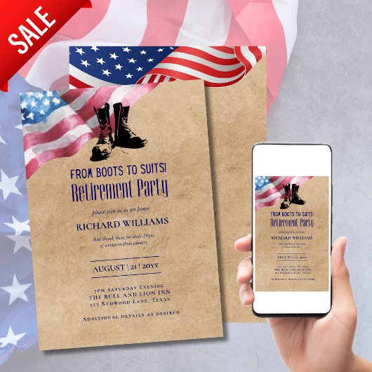 軍隊はブーツからスーツまで引退!米国国旗 招待状