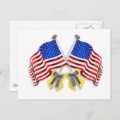 軍隊を支援の黄色いリボンとフラグ ポストカード (正面/裏面)