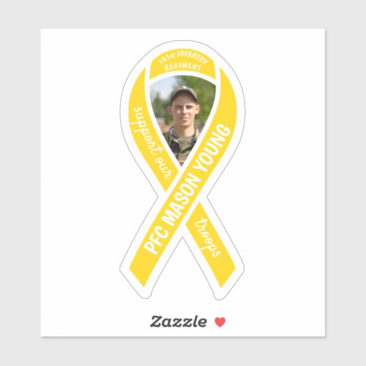 軍隊を支援イエローリボンの写真と名前 シール (シート)