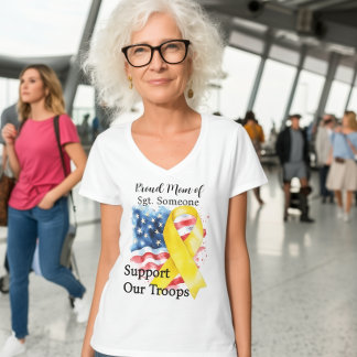 軍隊を支援黄認識度リボンVネック Tシャツ