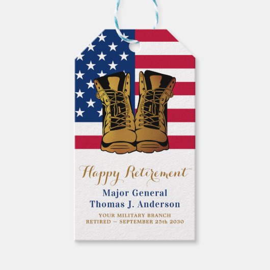 軍隊アメリカ国旗のブーツ退職パーティー ギフトタグ (正面)