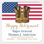 軍隊アメリカ国旗のブーツ退職パーティー スクエアシール (正面)