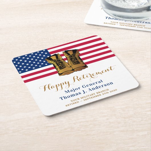 軍隊アメリカ国旗のブーツ退職パーティー スクエアペーパーコースター (アングル)