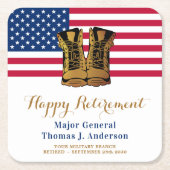 軍隊アメリカ国旗のブーツ退職パーティー スクエアペーパーコースター (正面)