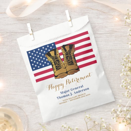 軍隊アメリカ国旗のブーツ退職パーティー フェイバーバッグ (クリップ留めされた状態)