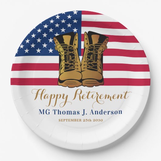 軍隊アメリカ国旗のブーツ退職パーティー ペーパープレート (正面)