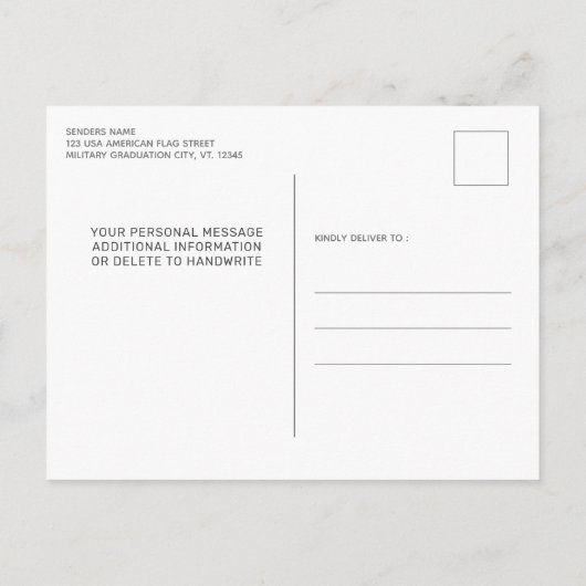 軍隊アメリカ国旗の愛国的な卒業 インビテーションポストカード (裏面)