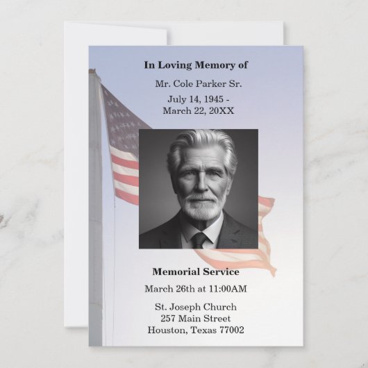 軍隊アメリカ国旗の葬儀の記念式典 招待状 (正面)