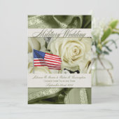 軍隊ウェディングエレガント招待白バラ 招待状 (スタンド正面)