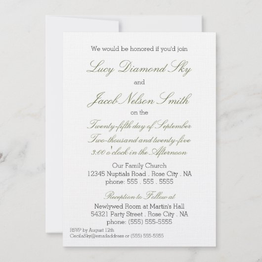 軍隊ウェディングエレガント招待白バラ 招待状 (裏面)