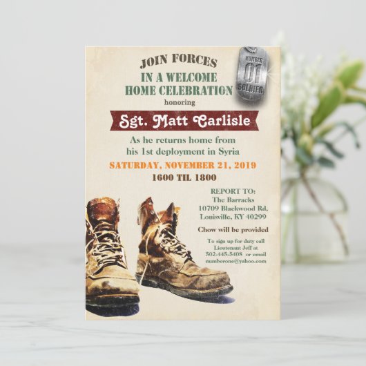 軍隊ウェルカムホームお祝い招待状 招待状 (スタンド正面)