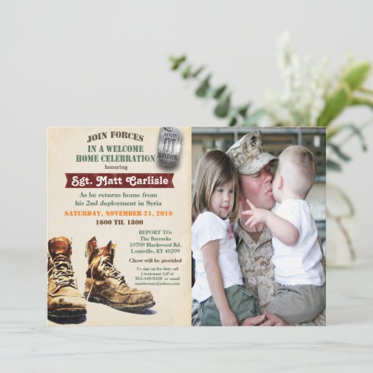 軍隊ウェルカムホームお祝い招待状 招待状 (スタンド正面)