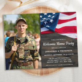 軍隊ウェルカムホームパーティーアメリカン国旗 インビテーションポストカード