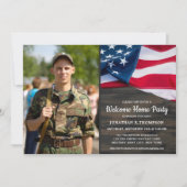 軍隊ウェルカムホームパーティーアメリカン国旗 招待状 (正面)