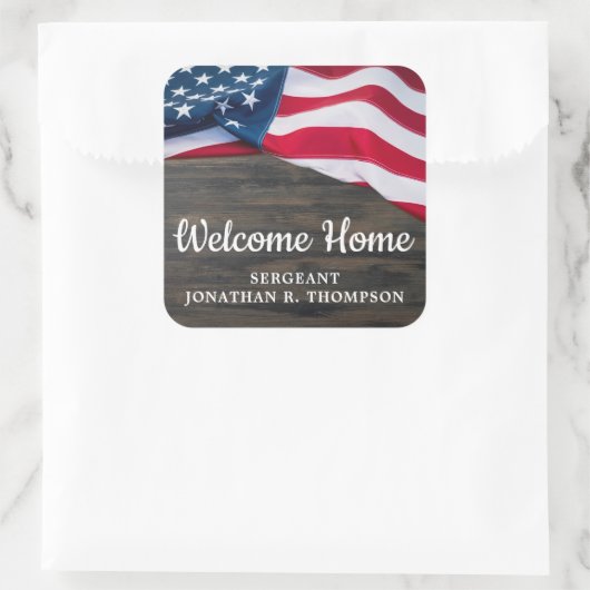 軍隊ウェルカムホームパーティーアメリカ国旗 スクエアシール (バッグ)