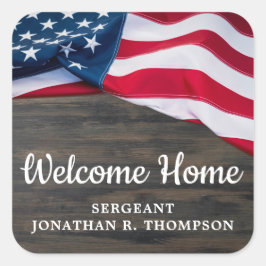 軍隊ウェルカムホームパーティーアメリカ国旗 スクエアシール