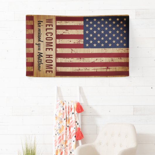 軍隊ウェルカムホームパーティーア素朴メリカ国旗 横断幕 (インサイチュ)