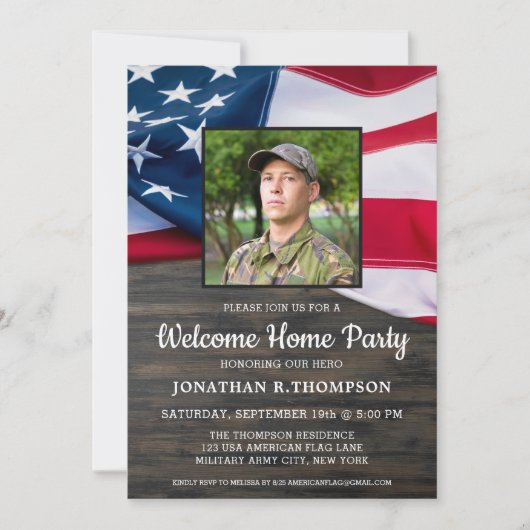 軍隊ウェルカムホームUSA愛国的アメリカ国旗 招待状 (正面)